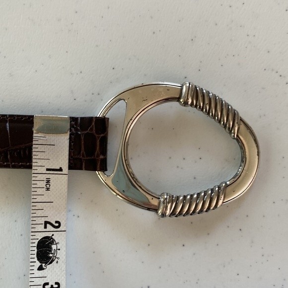 Brighton Patent Moc Croc Leather Embossed Chain Belt Oval Silver Hook Buckle - Picture 9 of 15